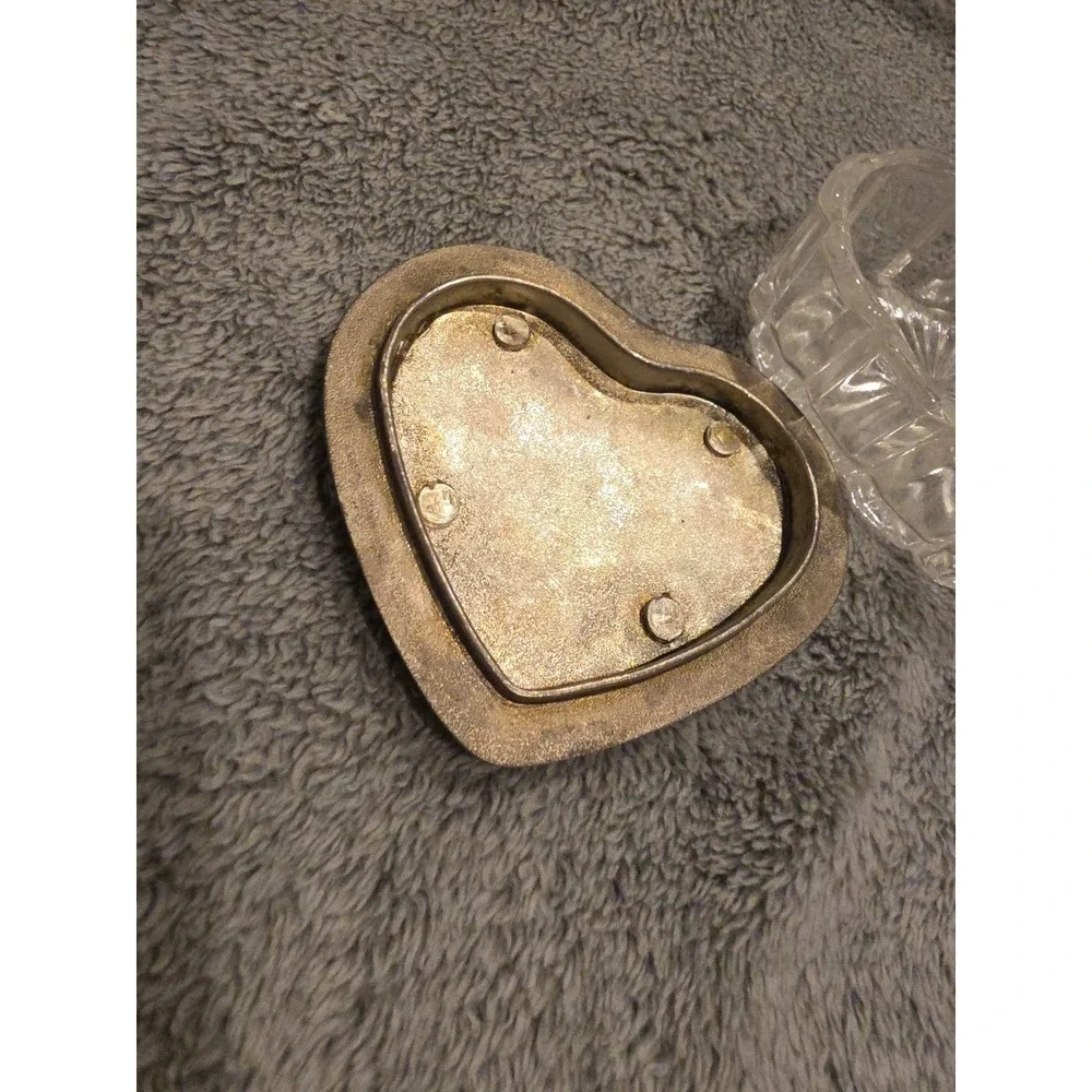Vintage Heart Shaped Teinket Jewelry Box Glass Dish Letter L Initial Engraved‎